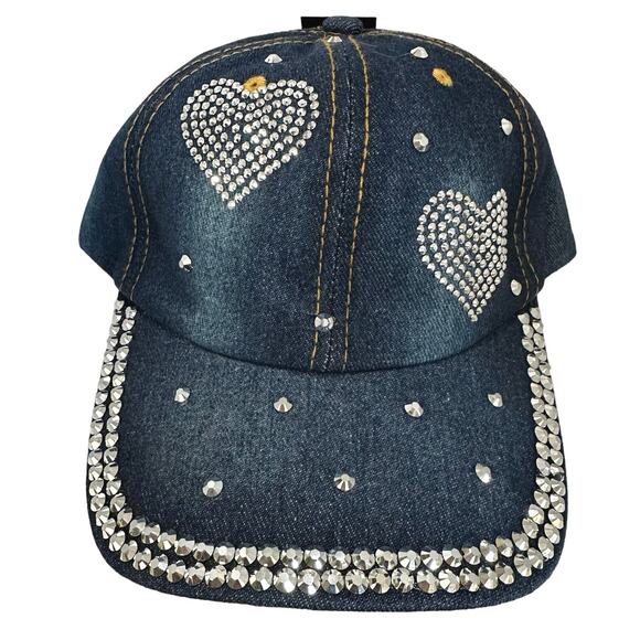 Madd hatter rhinestone heart baseball cap
adjustable with hook and loop. denim - Picture 1 of 5